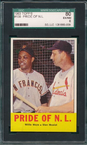 1963 Topps #138 Pride of NL Mays/Musial SGC 80