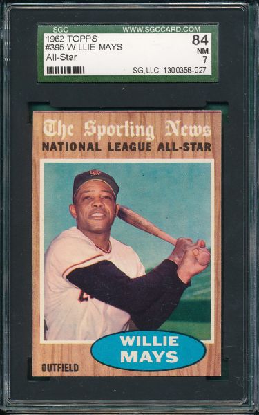 1962 Topps #395 Willie Mays All Star SGC 84