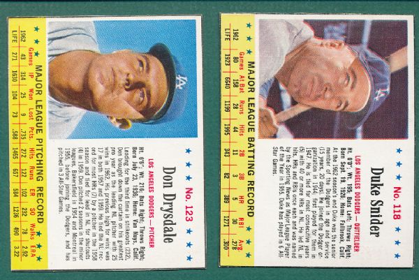 1963 Jello (3) Card Lot of Los Angeles Dodgers HOFers