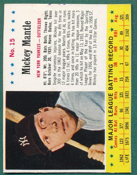 1963 Jello #15 Mickey Mantle