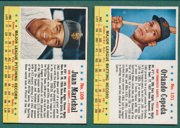 1963 Post (9) Card Lot W/HOFers, SPs, & Autographed Card