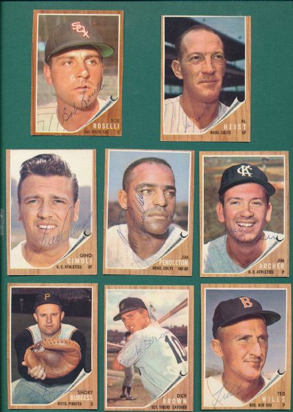 1962 Topps (9) Card Lot of Autographed Cards W/Walt Alston