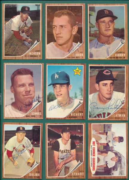 1962 Topps (10) Card Lot of Autographed Cards W/Bob Lillis