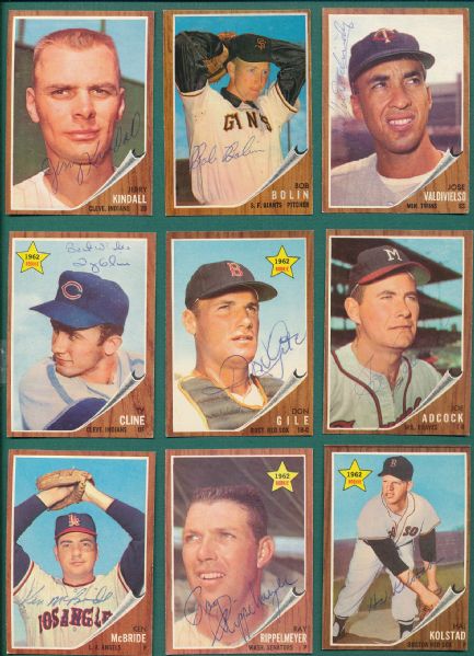 1962 Topps (10) Card Lot of Autographed Cards W/Curt Simmons