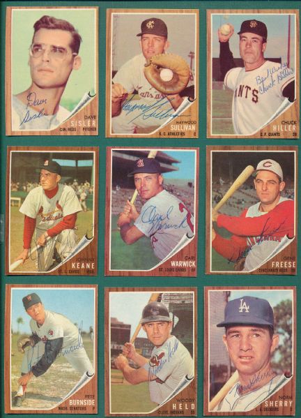 1962 Topps (10) Card Lot of Autographed Cards W/Roger Craig