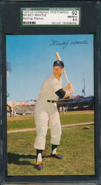 1953-55 Dormand Postcards Mickey Mantle SGC 92 *Highest Graded*