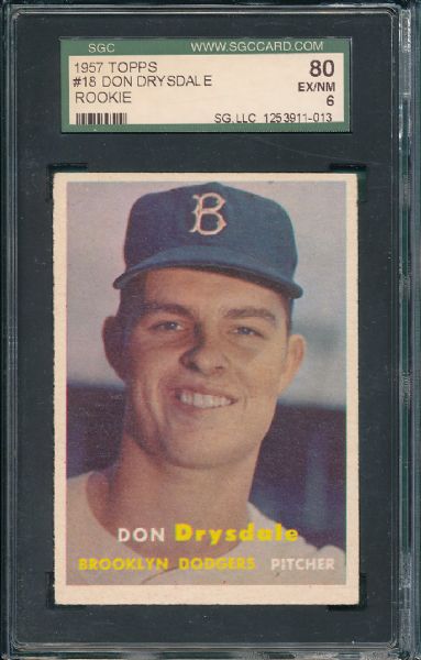 1957 Topps #18 Don Drysdale *Rookie* SGC 80