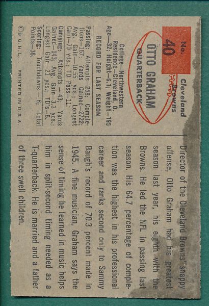 1954 Bowman FB (5) Card Lot W/ Otto Graham