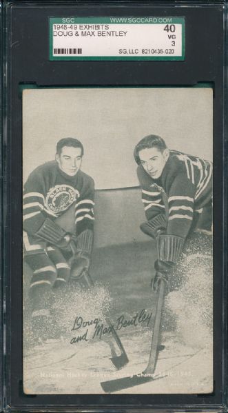 1948-49 Exhibits Hockey Durnan & Bentley (2) Card Lot SGC