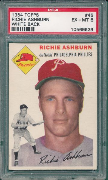 1954 Topps #45 Richie Ashburn *White Back* PSA 6