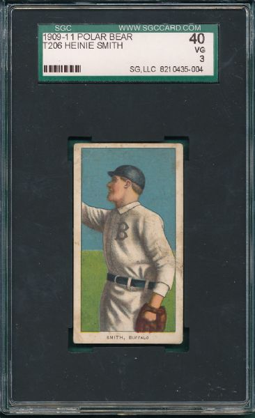 1909-1911 T206 Smith, Heinie, Polar Bear Tobacco SGC 40