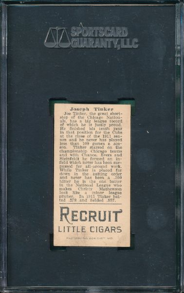 1912 T207 Joe Tinker, Recruit Little Cigars SGC 40