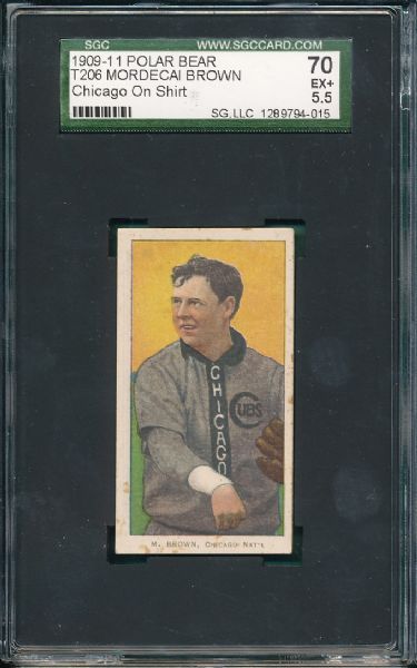 1909-1911 T206 Brown, M., Chicago On Shirt, Polar Bear Tobacco SGC 70 *Highest Graded*