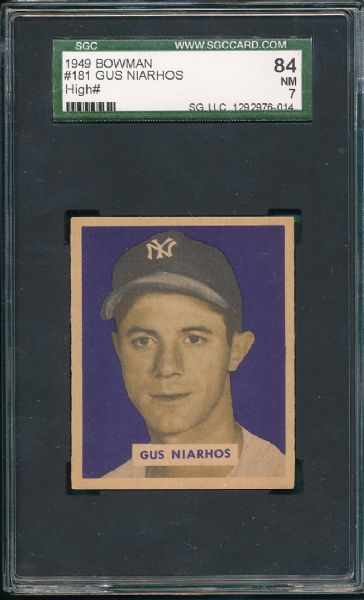 1949 Bowman #181 Gus Niarhos SGC 84 *High Number*
