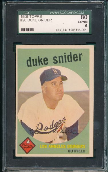 1959 Topps #020 Duke Snider SGC 80