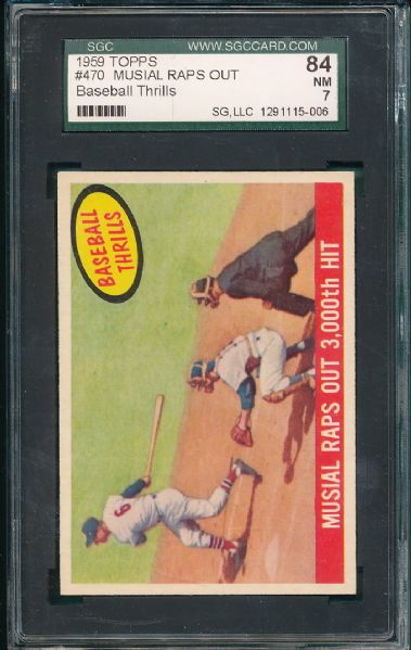 1959 Topps #470 Musial raps Out 3,000th Hit SGC 84