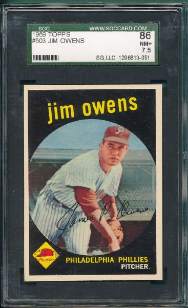 1959 Topps #503 Jim Owens SGC 86