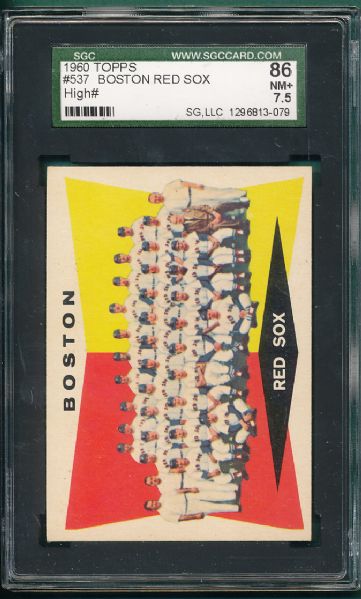 1960 Topps #537 Boston Red Sox Team Card SGC 86 *High # *