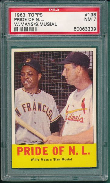 1963 Topps #138 Pride of NL Mays/Musial PSA 7