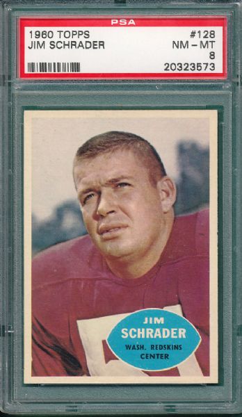 1960 Topps FB #128 Jim Schraeder PSA 8