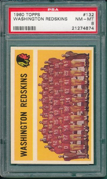 1960 Topps FB #132 Washington Redskins PSA 8
