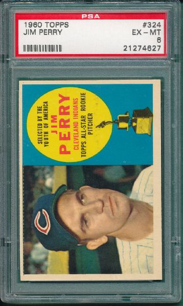 1960 Topps #395 Wilhelm & #324 Jim Perry *Rookie* (2) Card Lot PSA 6