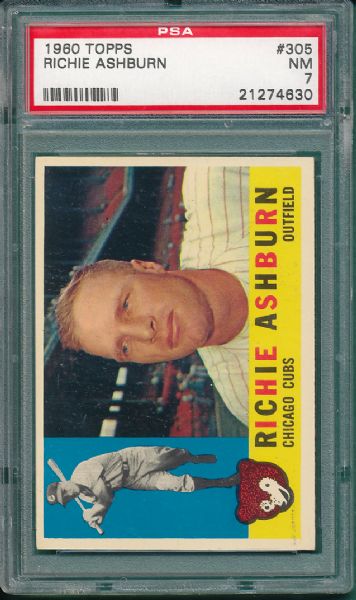 1960 Topps #302 Phillies & #305 Ashburn (2) Card Lot PSA 7