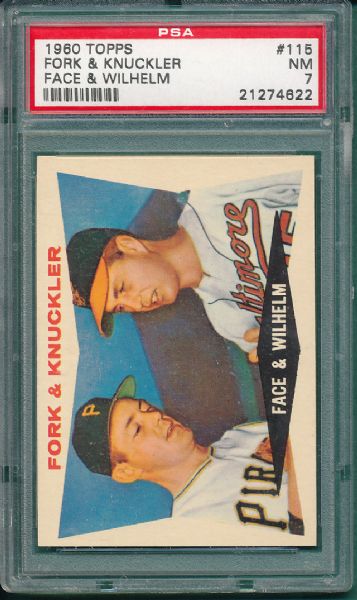1960 Topps #115 Fork & Knuckler, & #295 Gil Hodges (2) Card Lot PSA 7