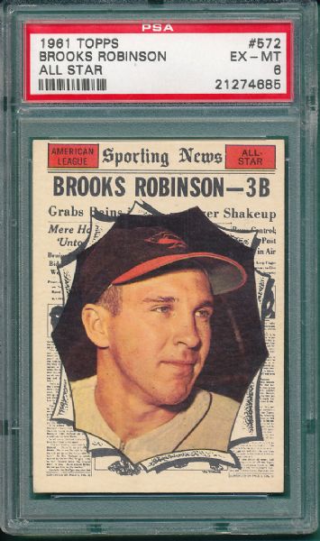 1961 Topps #572 Brooks Robinson A S, PSA 6 *High Number*