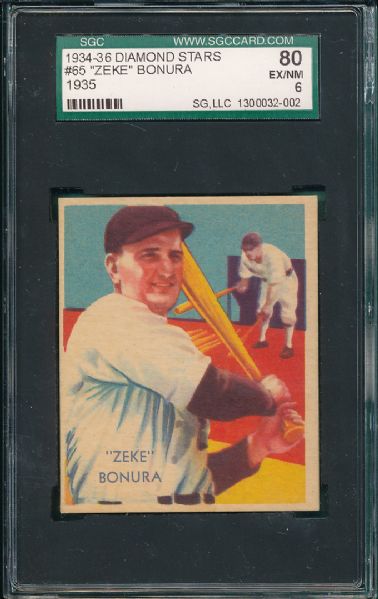 1934-36 Diamond Stars #65 Zeke Bonura SGC 80