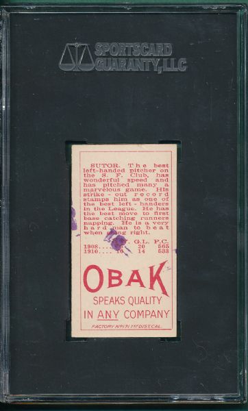 1911 T212 Suter Obak Cigarettes (Stamped Back) SGC 40 
