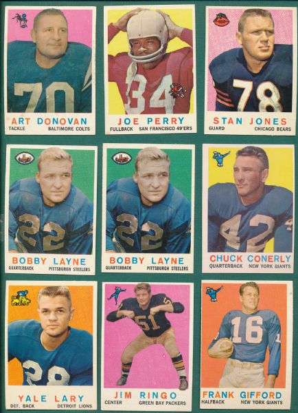 1959 Topps FB (88) Card Lot of W/HOFers, Stars & Team Cards