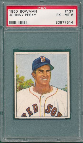 1950 Bowman #137 Johnny Pesky PSA 6