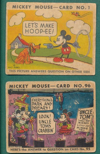 1935 Mickey Mouse Gum #1 & #96 (2) Card Lot