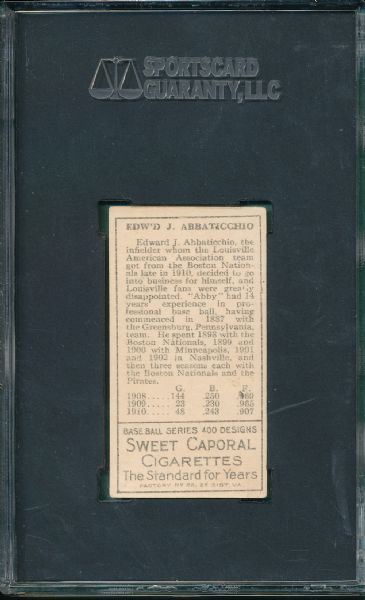 1911 T205 Abbaticchio Sweet Caporal Cigarettes SGC 40