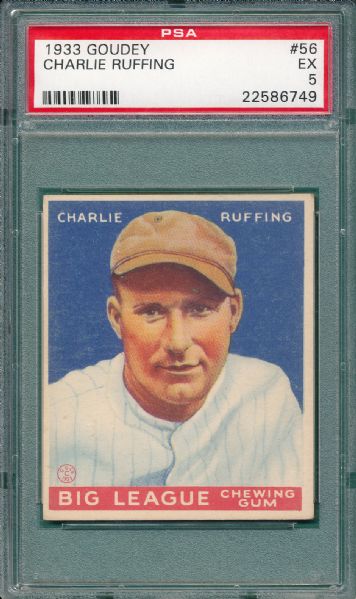 1933 Goudey #56 Charlie Red Ruffing PSA 5