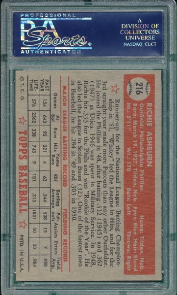 1952 Topps #216 Richie Ashburn PSA 5.5