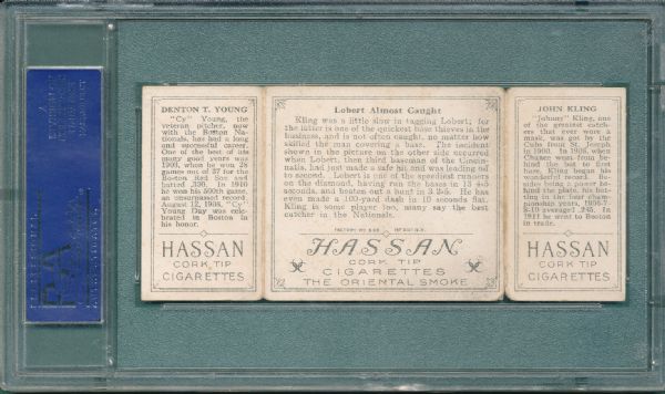 1912 T202 Lobert Almost Caught W/ Cy Young/Kling, Hassan Cigarettes PSA 2