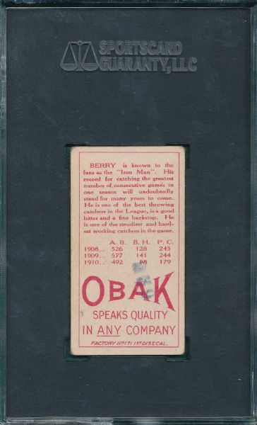 1911 T212-3 Berry Obak Cigarettes, SGC 40