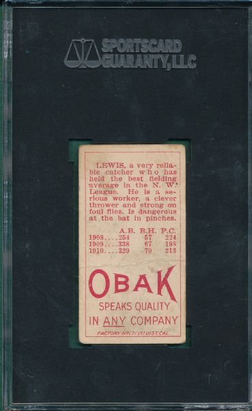 1911 T212-3 Jimmy Lewis Obak Cigarettes SGC 30