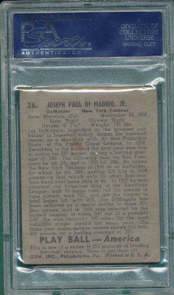 1939 Playball #26 Joe DiMaggio PSA 1 *Presents Much Better*