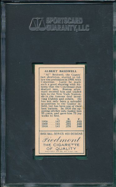 1911 T205 Bridwell Piedmont Cigarettes SGC Authentic *NRMT Appearance*