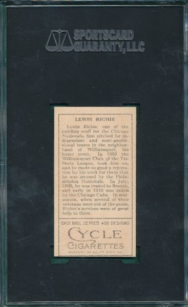1911 T205 Richie Cycle Cigarettes SGC Authentic *NRMT Appearance*