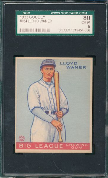1933 Goudey #164 Lloyd Waner SGC 80