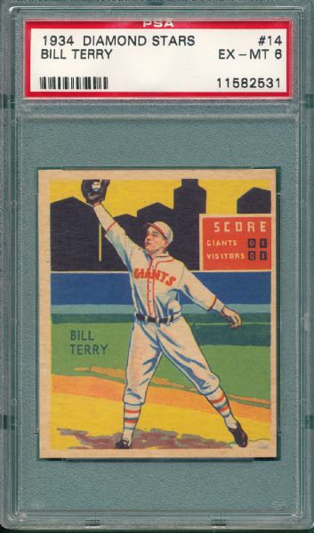 1934-36 Diamond Stars #14 Bill Terry PSA 6
