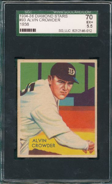 1934-36 Diamond Stars #93 Alvin Crowder SGC 70