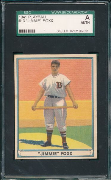 1941 Playball (4) Card Lot W/ #13 Foxx SGC Authentic