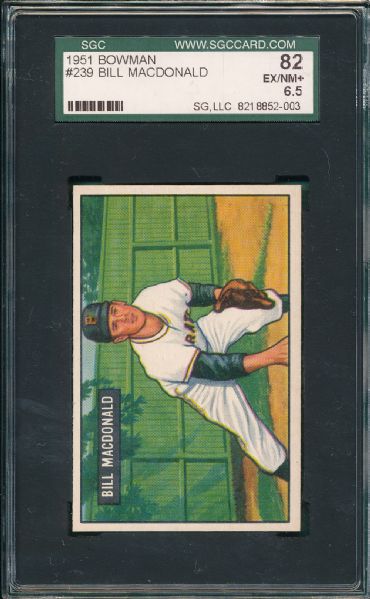 1951 Bowman #239 MacDonald SGC 82 & 1952 Bowman #213 Kennedy SGC Authentic (2) Card Lot
