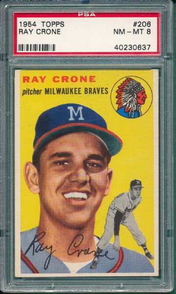 1954 Topps #206 Ray Crone PSA 8