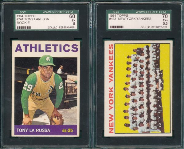 1964 Topps #331 AL Bombers W/ Mantle, #244 Larussa, Rookie & #433 Yankees (3) Card LotSGC